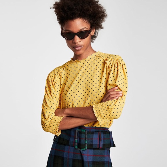 zara yellow polka dot top